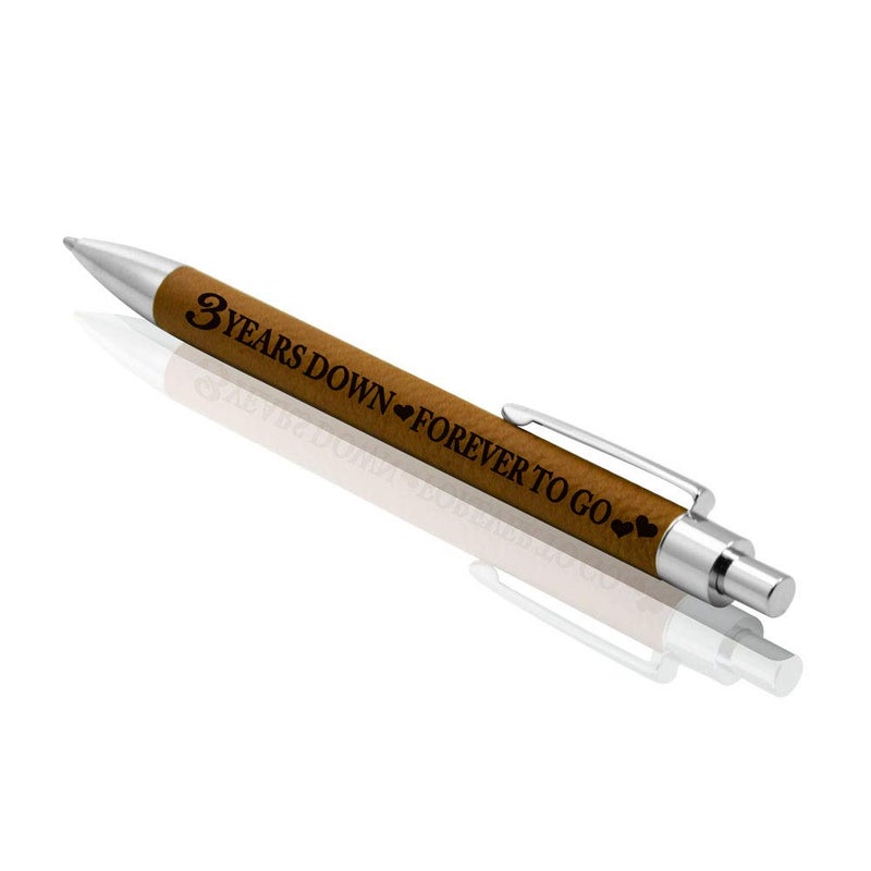 KATE POSH - 3 Years Down, Forever to Go Engraved Leather Pen, Our 3rd Wedding Anniversary, 3 Years as Husband & Wife, Gifts for Her, Him & Couples, Marriage (Rawhide) - Image 2